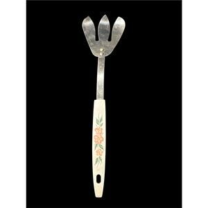 Vtg ACE Salad Server Fork Peach Blossom Pink Flower Stainless Plastic Handle MCM